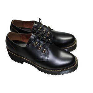 Dr Martens Chunky Shoes Platform Leona Lace-Up Black Leather Lug Sole Y2K